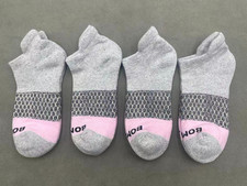 4 Pairs Bombas Women's Tri-Block Marl Ankle Socks Size Medium 8-10.5 Grey pink