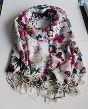 NEW VINTAGE FASHION PASHMINA BUTTERFLY PRINT NATURAL SOFT SHAWL SCARF WRAP #38-5