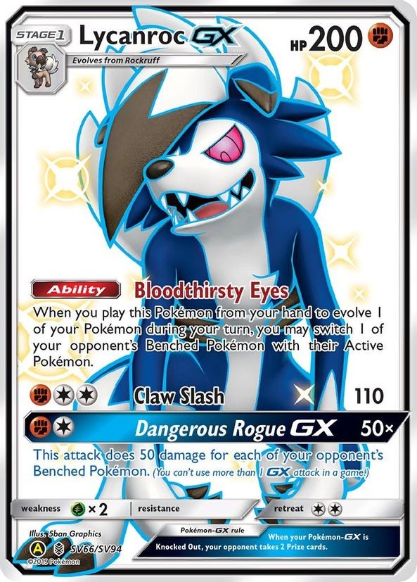 Lycanroc GX - SV66/SV94 - Pokemon Hidden Fates Sun & Moon Shiny Rare Card NM