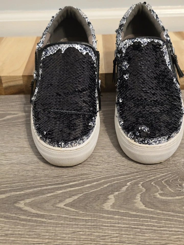 Zapatillas deportivas reversibles con cremallera con lentejuelas negras blancas talla 8,5 para mujer sin clasificación Foto 3 de 4