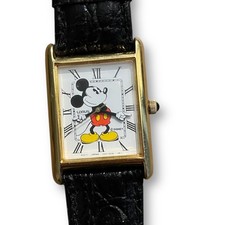 Vintage Mickey Mouse Lorus Watch Gold Tone Rectangular Disney Wristwatch