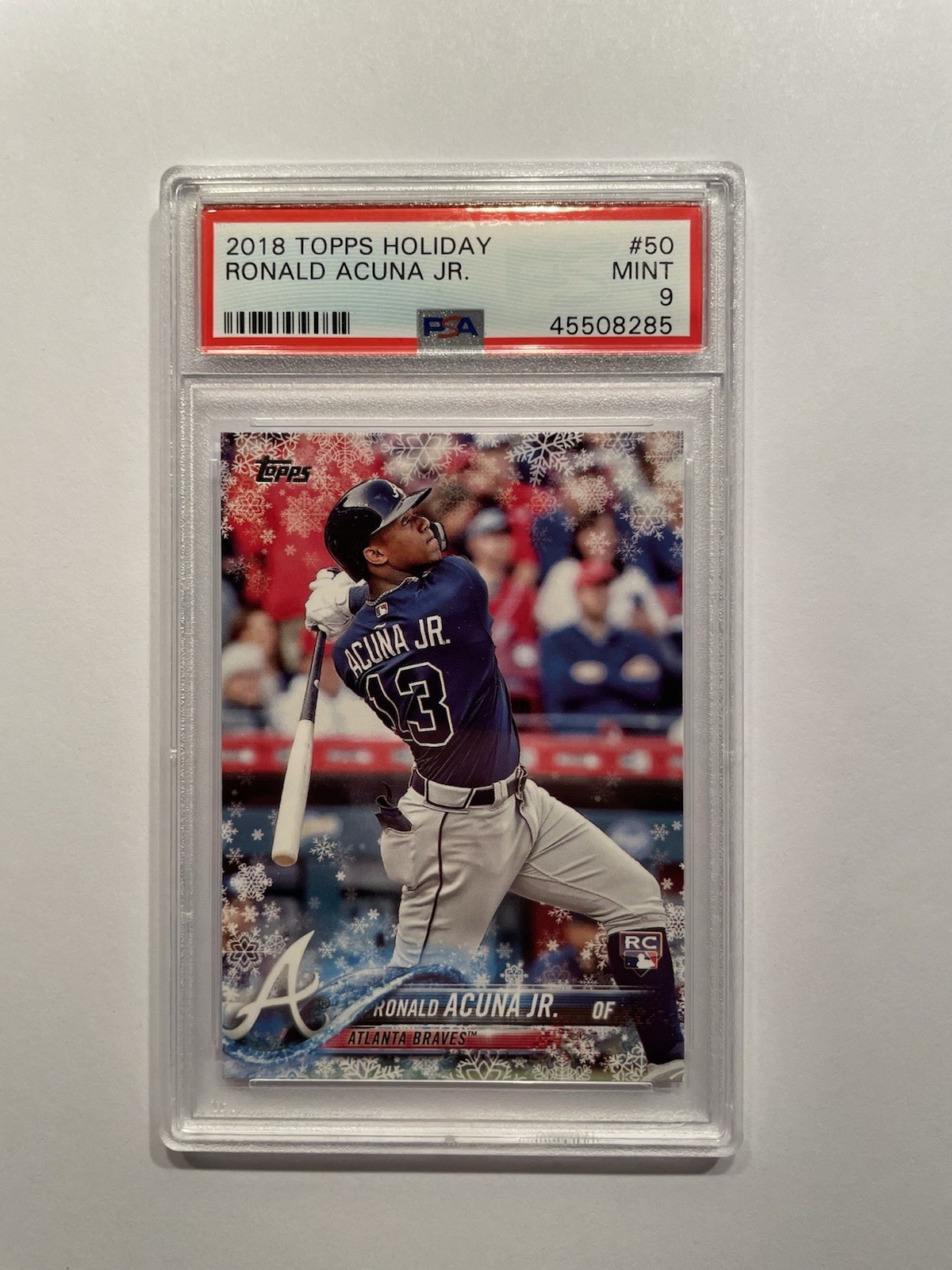 2018 TOPPS HOLIDAY - #HMW50 RONALD ACUNA JR. - ROOKIE (RC) - PSA 9
