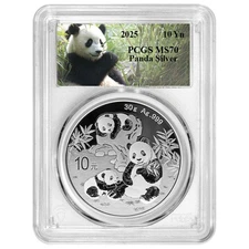 2025 10 Yuan Silver Chinese Panda .999 30g PCGS MS70 Panda Label