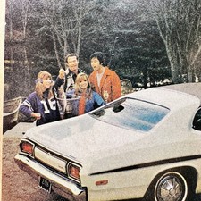 1974 Plymouth Gold Duster White Coupe Vintage Print Ad Fishing Family Advert
