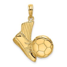 14k Yellow Gold 2-D Soccer Shoe Kicking Ball Charm Pendant Mother's Gift