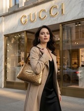 Y2K Gucci GG Monogram Bronze Hobo W Box Dust Bag Signature