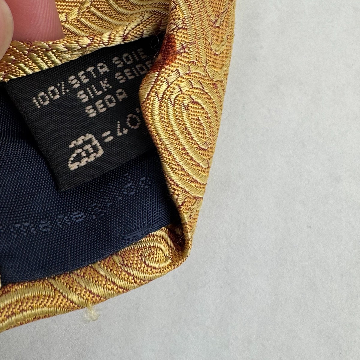 Ermenegildo Zegna Silk Neck Tie Gold Swirl Dot Silk Jacquard Designer Italy View 2