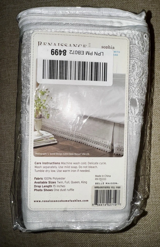 Renacimiento Hogar Moda Sofía Polvo Volantes con Banda Macramé, Completo, Marfil Foto 3 de 3