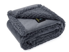 Rocky and Snowball 40x60 DRYZYBONE Waterproof Dog Blanket Large Sherpa Dark Grey
