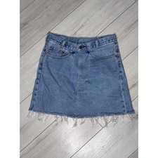 Levis 550 Denim Mini Skirt Medium Wash Blue Raw Hem High Waisted Vintage