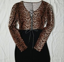 Shein Black Leopard Print Long Sleeve Lace Up Dress. Size XL Brand New