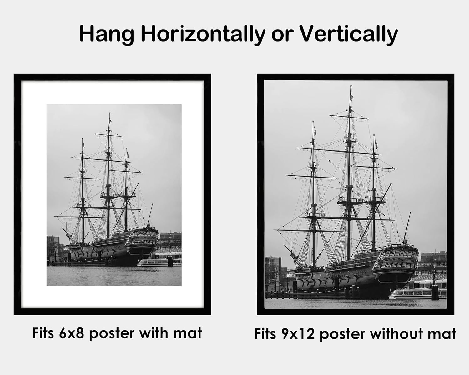 PEALSN 9x12 Picture Frame, Display Pictures 6 x 8 with Mat or 9 x 12 Without Mat