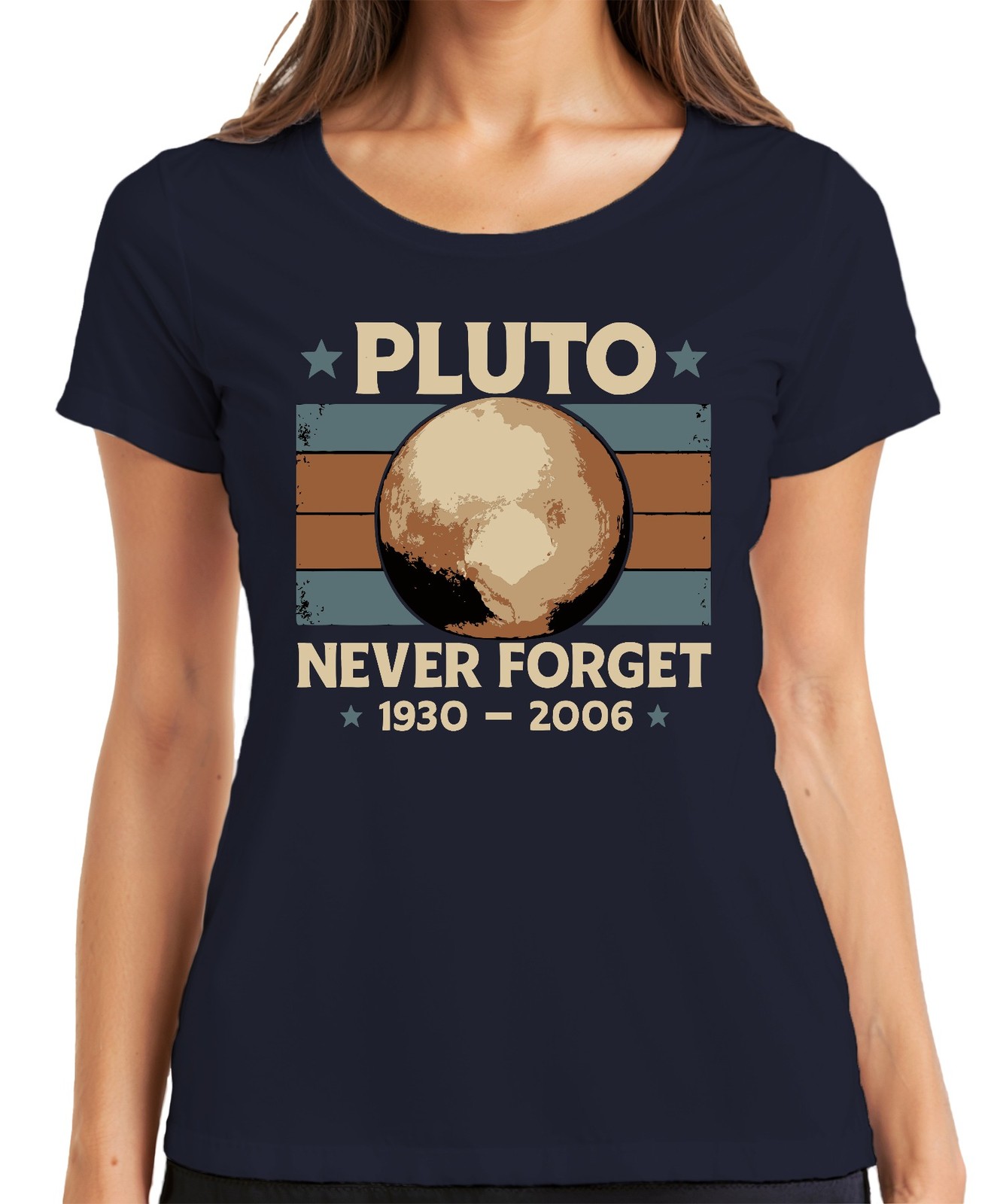 Pluto Never Forget 1930 2006 Vintage Retro Space Astronomy Womens T-Shirt