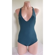 Traje de baño Mikoh Ipanema con tiras de metal anillo trasero verde azulado de una pieza talla L