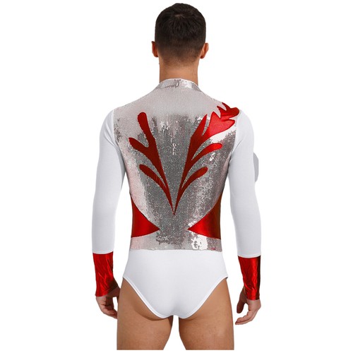 Mens Dancewear Long Sleeve Bodysuit Costume Leotard Latin Metallic V-Neck Shiny - Picture 41 of 58