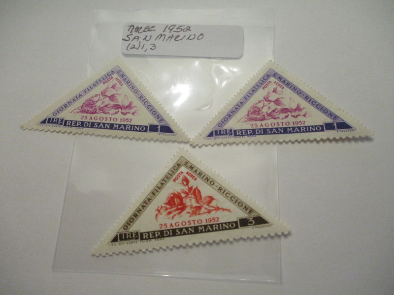Three 1952  San Marino Postage Stamps - (2)1, 3 Denomination