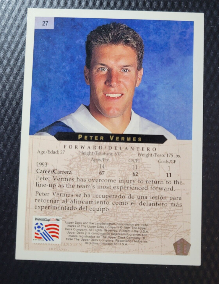 Peter Vermes USA – Carte Upper Deck Coupe Du Monde 1994 – Original Signée