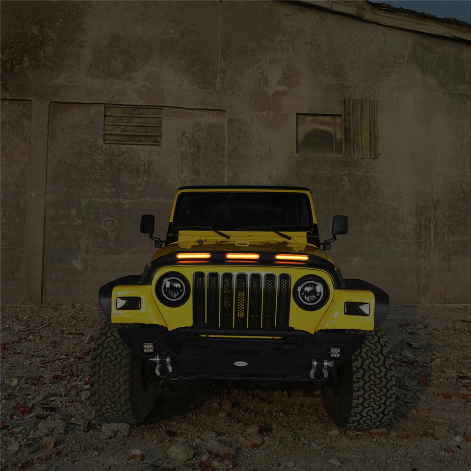 Durable Hood Protector Stone Guard w/ LED Amber Light for Jeep Wrangler TJ 97-06 Foto 4 de 4