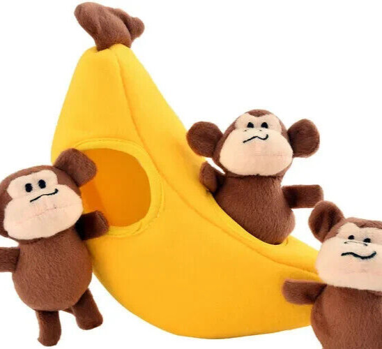Zippy Paws 3 Monkey Monkies Banana Burrow Interactive Dog Toy SALE HELPS DOGS!