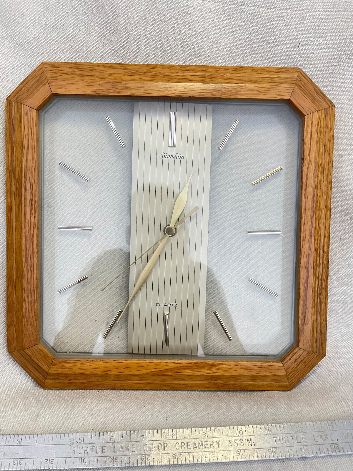 Square 12" SUNBEAM Wood Trim Quartz Wall Clock Large Retro Working
