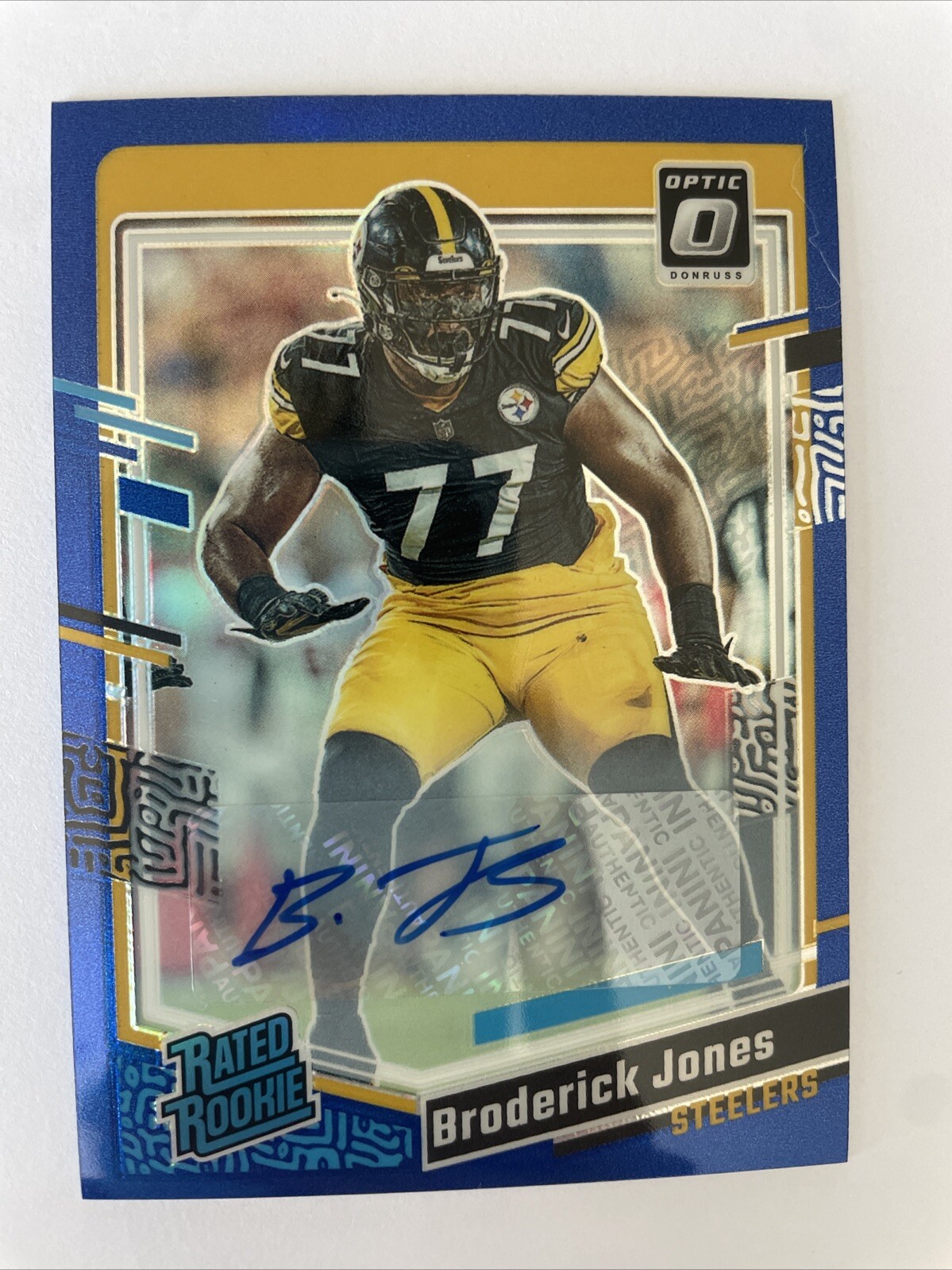 2023 Panini Donruss Optic Broderick Jones Blue Prizm Rookie Auto /99 RC #285