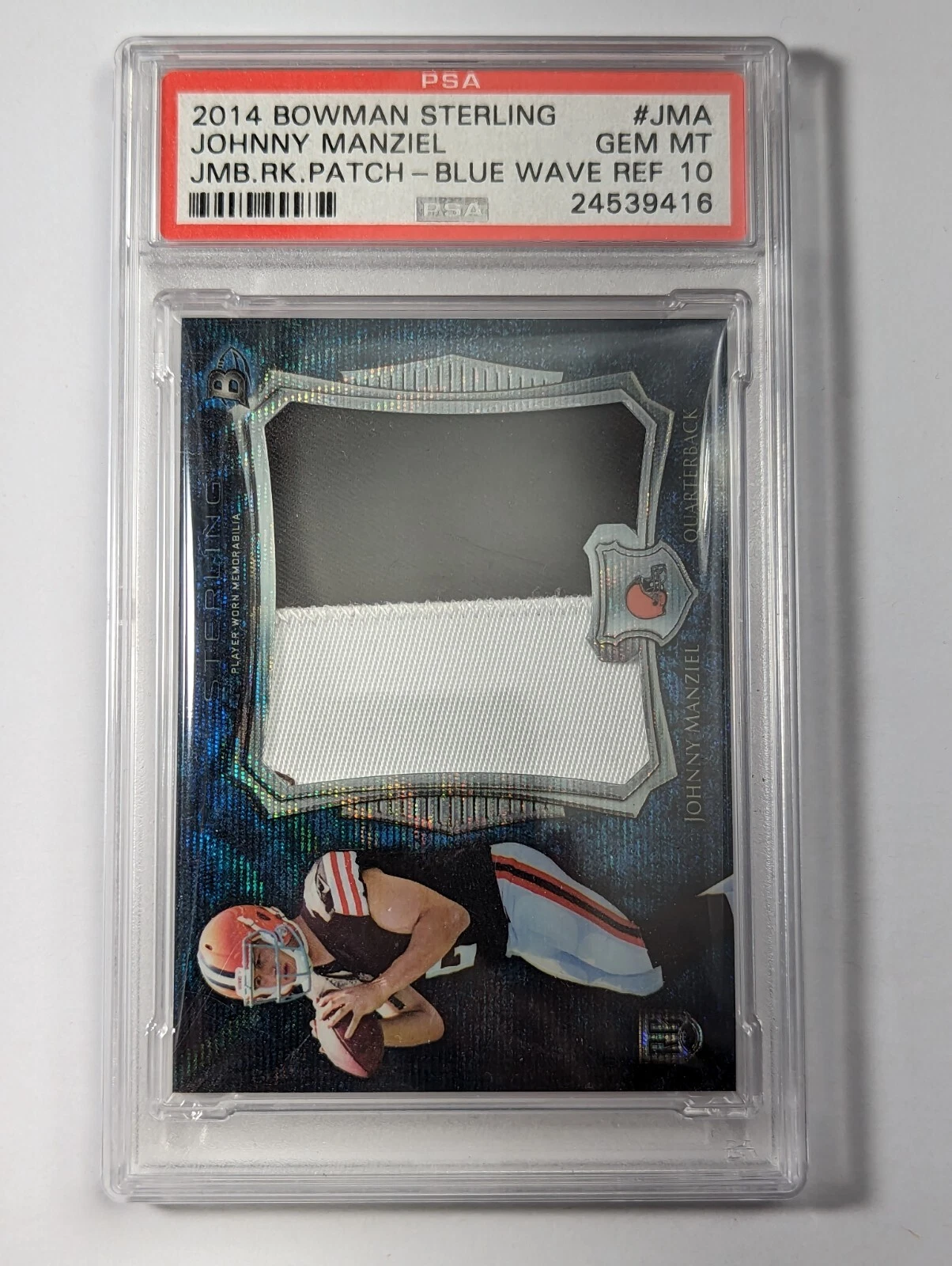 Johnny Manziel Bowman Sterling Jumbo Rookie Patch #JMA Blue Wave Refractor