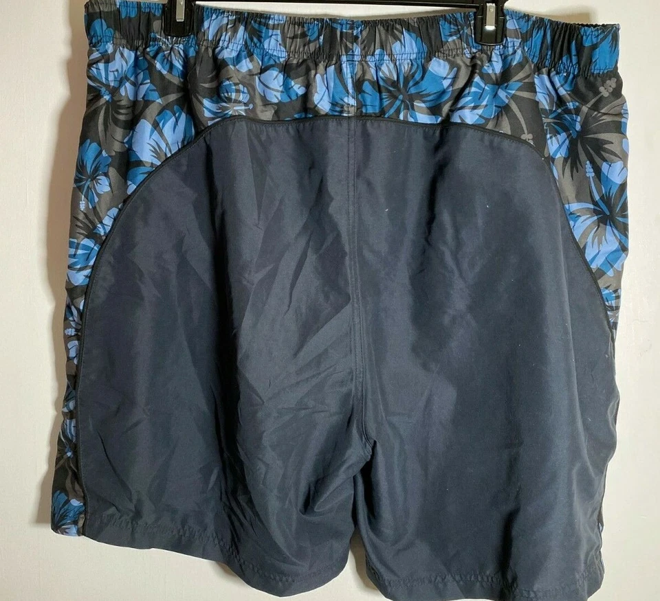 Mens Swim Trunks Black Blue XXL 2XL Drawstring Mesh Pocket Hibiscus Beach Pool - Image 3 of 3