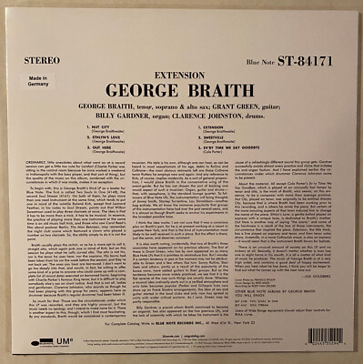 GEORGE BRAITH Extension GRANT GREEN Blue Note 180 gram vinyl