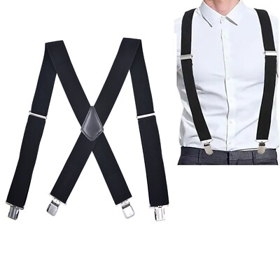 Black Color X-shaped Mens Braces Suspenders 50mm Adjustable High Elastic
