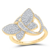 10kt Yellow Gold Womens Round Diamond Butterfly Ring 1/2 Cttw