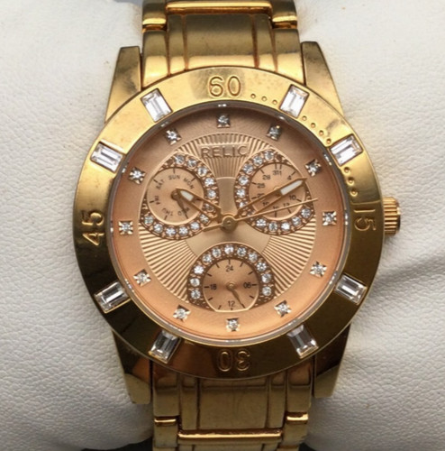Relic Watch Women ZR15668 34mm Rose Gold Tone Day Date New Battery 6"
