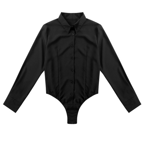 Women Long Sleeves Bodysuit Button Down Shirts Formal Dress Shirt Blouse Tops - Picture 9 of 48