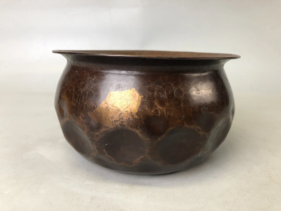 Y7612 KENSUI olla de cobre laca dorada martillada Japón antigua ceremonia del té Foto 3 de 4