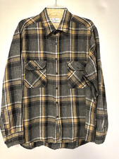 Vintage 1980s Sears Roebuck Tan Black Plaid Wool Blend Flannel XL Shirt