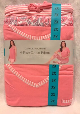 CAROLE HOCHMAN Womens Size 2X Coral Pink Paisley *4-Piece* Summer Pajamas  Set