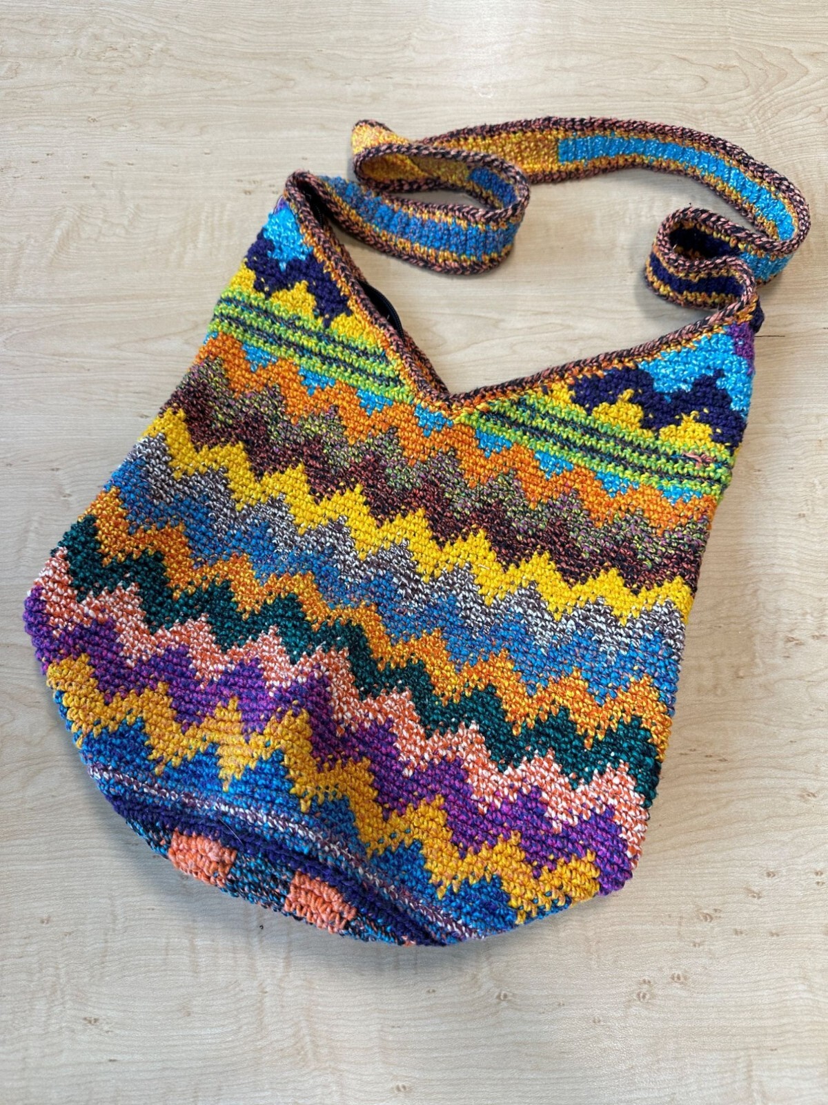 Handmade Colorful Zigzag Pattern Boho Crochet Sho… - image 1