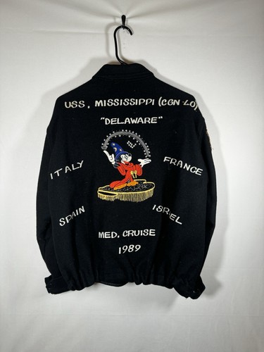 Vintage Mickey Mouse USS Mississippi Med Cruise Israel Italy France Jacket Sz M