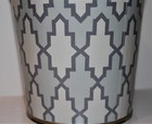 Vtg METAL Footed WHITE/GRAY Mini Vanity WASTEBASKET w/Scallops GOLD Edges SMALL — photo 4