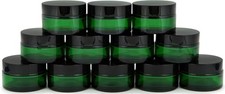 , 12, Green, 15 Ml, round Glass Jars, with Inner Liners and Black Lids