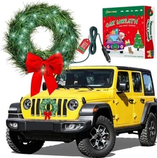 moveland LED Car Wreath with Red Bow - 12V Plug-in Wreath Lighting for Golf Cart