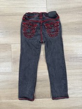 True Religion Boys Super T Jeans Size 4 Black Red Streetwear Denim Adjustable
