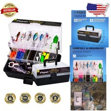 Complete 448-Pc Fishing Kit: Durable 3-Layer Tackle Box, Fluorocarbon Line, A...