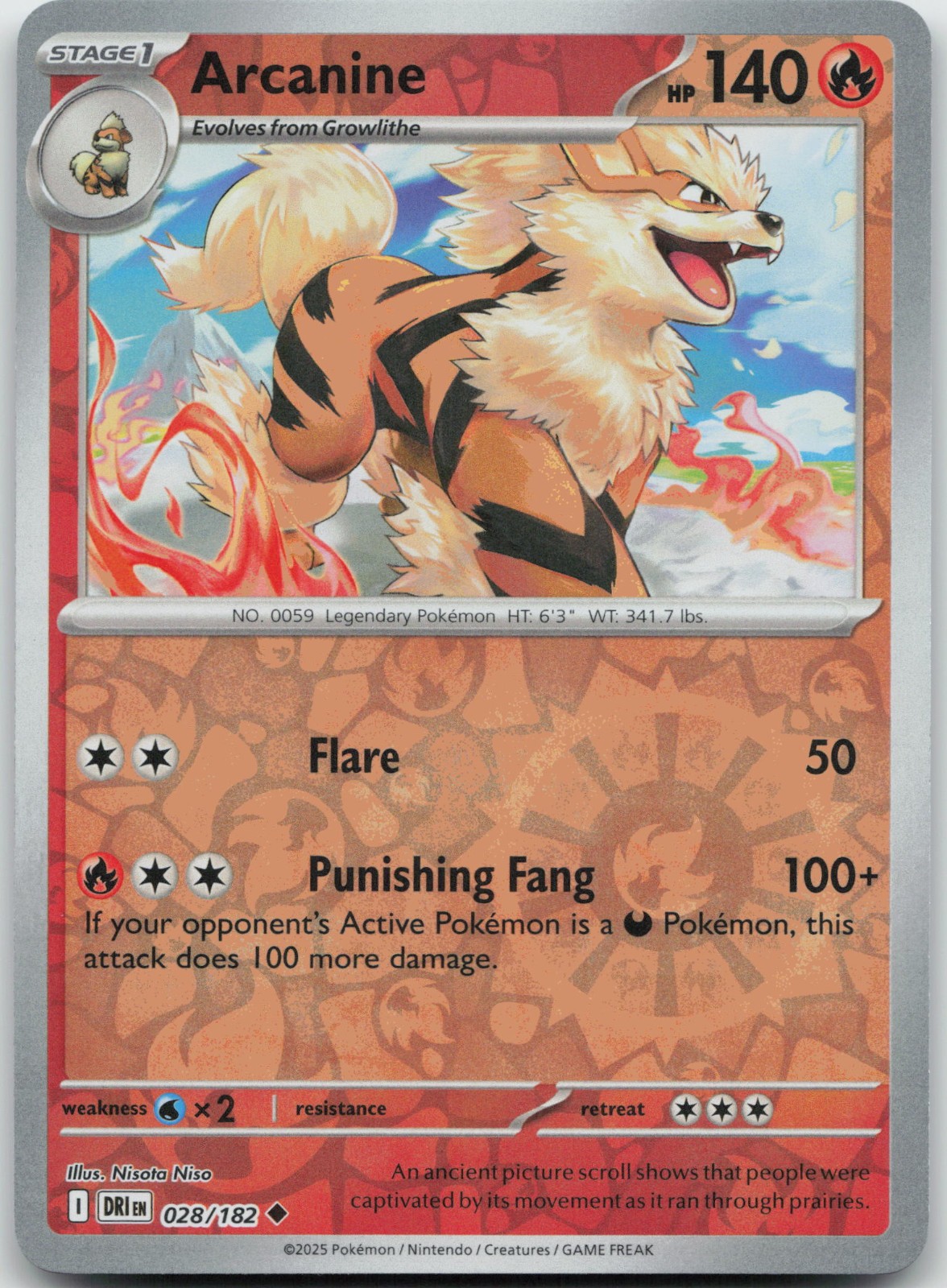 Arcanine 028/182 Reverse Holofoil (RH) SV10: Destined Rivals - NM