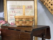 Vintage Wood Basket Woven 4x4” Bent Wood Handle Primitive Country Farmhouse