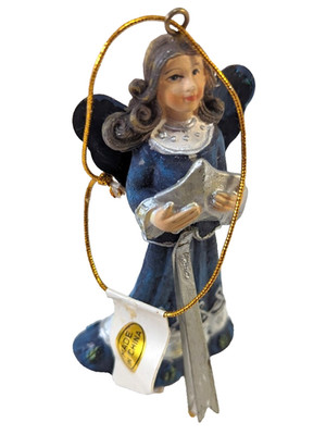 Angel Ornament Christmas Holiday Girl Holding Star 4 In Height Blue Dress Wings