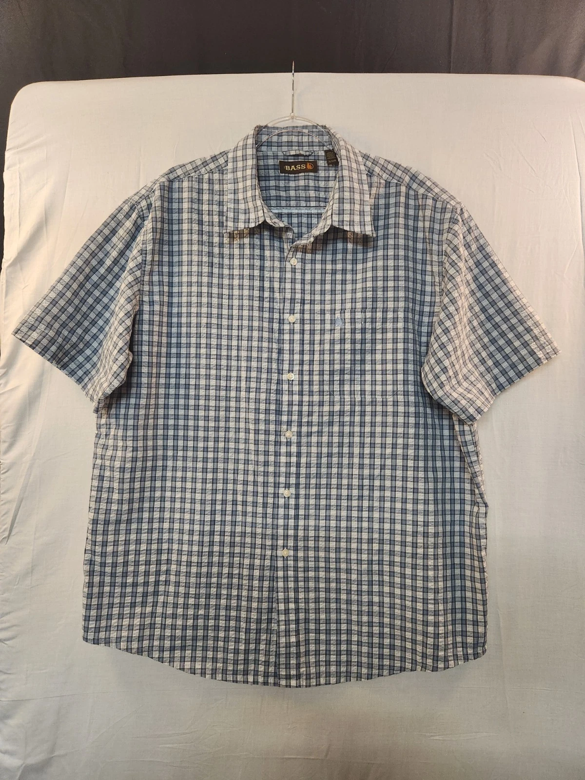 Bass Men's Blue Plaid Short Sleeve Button Up Shirt Size XL Casual Preppy Summer