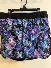Lands' End Black/floral Lined Swim Shorts 5 Inseam