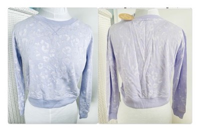Splendid Cropped Fitted Terry Sweatshirt Leopard Lavender XS NWT Scrunchie