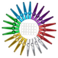24-Pack Metal Kazoos with 24 Pcs Kazoo Flute Diaphragms 6 Colors Musical