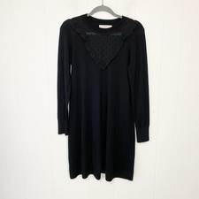 LOFT Sweater Dress Size S Sheer Neck Ruffle Black Long Sleeve Wool Blend